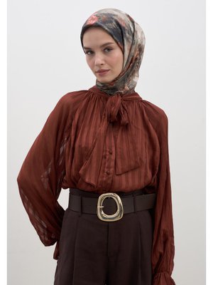 Kiremit Evelyne Desen Pamuklu Viskon Eşarp