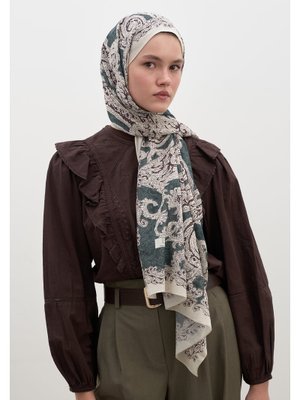 Yeşil Wıld Paısley Desen Şal Derin