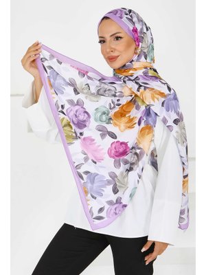 Lila Flower Serisi Rose Lily Desenli Şal