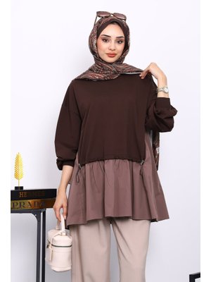 Kahverengi Büzgü Detaylı Garnili Tunik Kahverengi Büzgü Detaylı Garnili Tunik