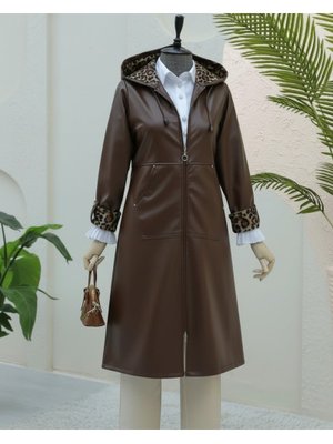 Kahve Fermuarlı Kolu Katlamalı Deri Kap