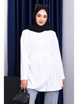 Ekru Yanları Yırtmaçlı Bel İpli Tunik Ekru Yanları Yırtmaçlı Bel İpli Tunik