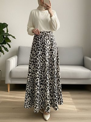 Bej Leopar Desenli Scuba Etek Bej Leopar Desenli Scuba Etek