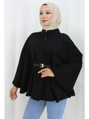 Siyah Kemerli Kaşe Panço Siyah Kemerli Kaşe Panço