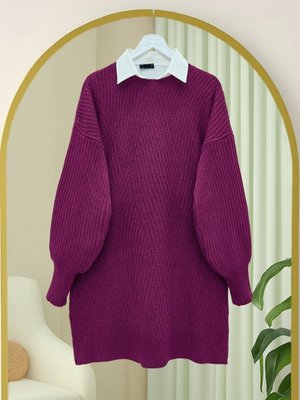 Mürdüm Bisiklet Yaka Baklava Desen Triko Kazak