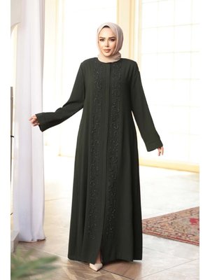 Boncuk İşlemeli Haki Abayaa 29118hk