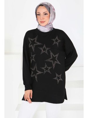 Siyah Yıldız Taş Detaylı Oysho Tunik Siyah Yıldız Taş Detaylı Oysho Tunik