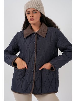 Lacivert Kahve Kapitone Oversize Mont