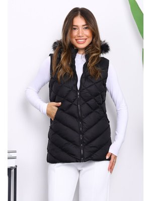 Siyah Kapüşonlu Cepli Şişme Yelek