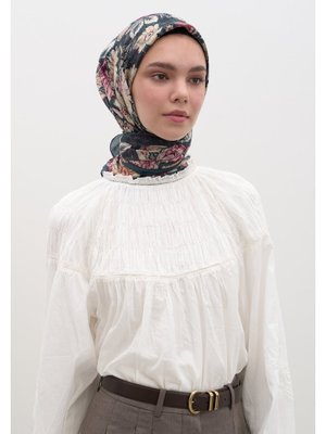 Petrol Judıth Desen Pamuklu Viskon Eşarp