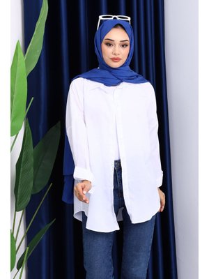 Beyaz Düğmeli Salaş Terikoton Gömlek Beyaz Düğmeli Salaş Terikoton Gömlek