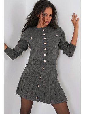 Antrasit Triko Hırka Etek İkili Takım Antrasit Triko Hırka Etek İkili Takım