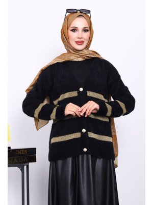 Siyah V Yaka Angora Yumoş Hırka