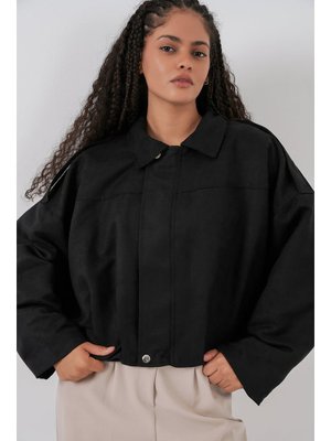 S. Siyah Oversize Süvet Ceket