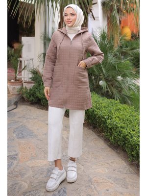 Vizon Kapitone Fermuarlı Cepli Kap Vizon Kapitone Fermuarlı Cepli Kap