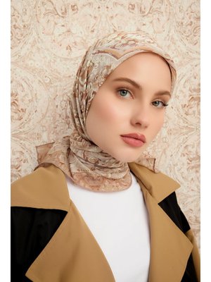 90x90 Cm Ebedi Saraylar Bej Vierra Desenli Viskon Eşarp
