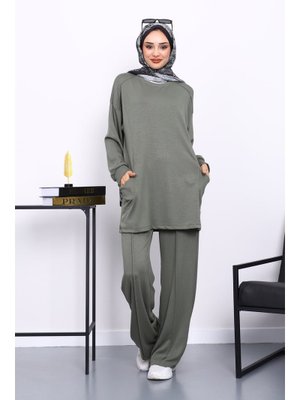 Haki Yan Cepli Omuz Parçalı Alt Çımalı Modal Takım