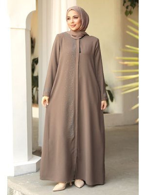 Boncuk Detaylı Vizon Abaya 26331v