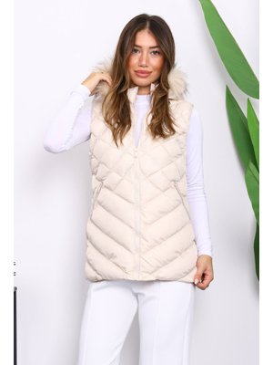 Bej Kapüşonlu Cepli Şişme Yelek