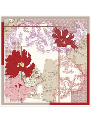 Kırmızı Desenli Kışlık İtalyan Şifon Eşarp Askısı İle Birlikte 110x110 Cm