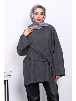 Füme Yandan Şallı Fitilli Tunik Füme Yandan Şallı Fitilli Tunik