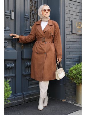 Kemerli Süet Kahverengi Trençkot 72091kh
