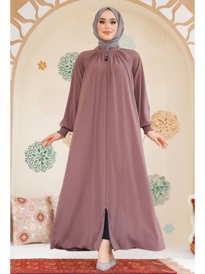 Fermuarlı Gül Kurusu Ferace 45293gk