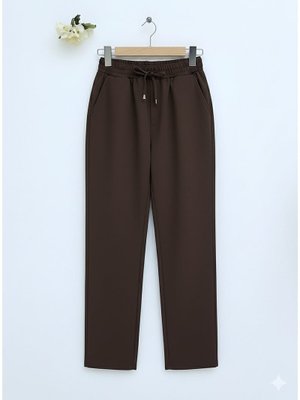 Kahve Beli Bağcıklı Dar Paça Pantolon