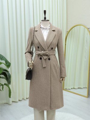 Taş Tek Düğmeli Cepli Kemerli Astarlı Kaşe Kaban