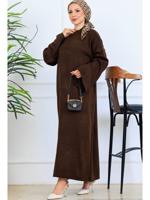 Kahverengi Uzun Triko Elbise