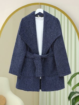 Laci Geniş Yakalı Beli Kemerli Cepli Kaşe Kaban