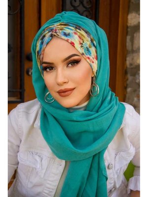 Mint Fulya Çiçek Desen Hazır Şal