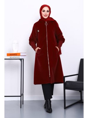 Bordo Kapüşonlu Angora Kaban