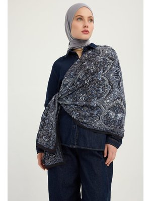 70x190 Cm Ebedi Saraylar Lacivert Vierra Desenli Viskon Şal