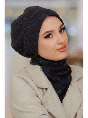 Siyah Yeşil Desen Bere Ve Etol Takım