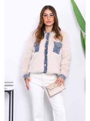 Bej Kot Detaylı Cepli Kürk Ceket