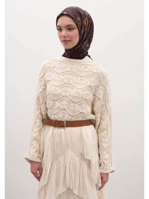 Bordo Gısele Desen Pamuklu Viskon Eşarp