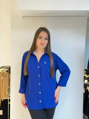 Büyük Beden Cep Ve Kollar Detaylı Bluz Saks Büyük Beden Cep Ve Kollar Detaylı Bluz Saks