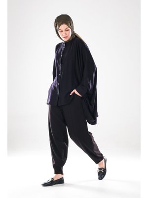 2281_ Beli Lastikli Cepli Harem Şalvar Pantolon – Rahat Kalıp Günlük Alt Giyim