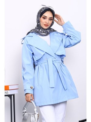 Bebe Mavi Kruvaze Yaka Astarlı Trençkot