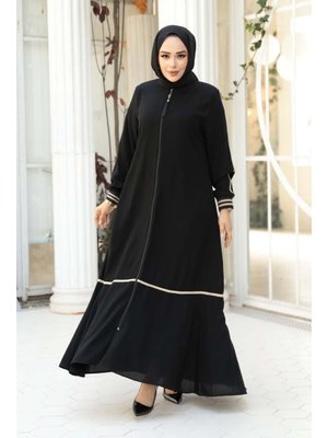 Fermuarlı Siyah Ferace 26212s