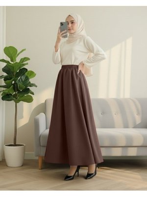 Kahve Beli Lastikli Cepli Paraşüt Etek