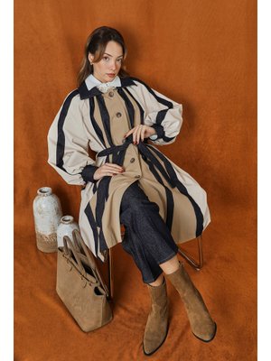 15221trc Şerit Detaylı Balon Kol Trençkot 15221trc Şerit Detaylı Balon Kol Trençkot