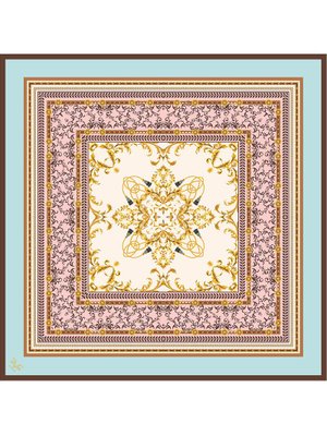 Mandala Desen Black Seri Twill Eşarp Askısı İle Birlikte 90x90 Cm Açık Mavi Pudra