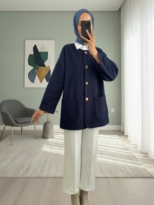 K.laci Çift Cepli Önü Düğmeli Kaşe Ceket