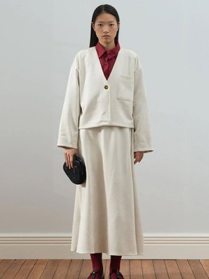 Krem Süet Kloş Etek