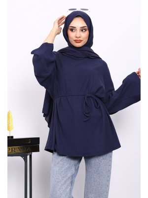 Lacivert Yanları Yırtmaçlı Bel İpli Tunik Lacivert Yanları Yırtmaçlı Bel İpli Tunik
