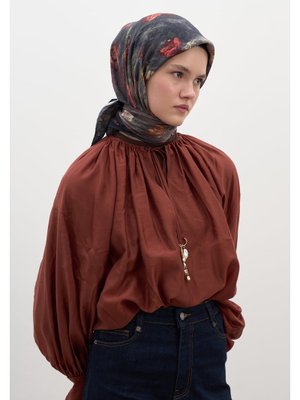 Siyah Evelyne Desen Pamuklu Viskon Eşarp