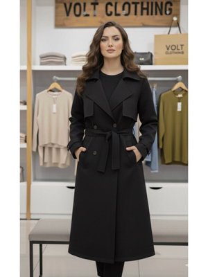 Siyah Kruvaze Kuşaklı Trençkot Siyah Kruvaze Kuşaklı Trençkot
