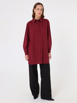 Bordo Poplin Kumaş Cep Detaylı Uzun Basic Bluz / Gömlek Bordo Poplin Kumaş Cep Detaylı Uzun Basic Bluz / Gömlek